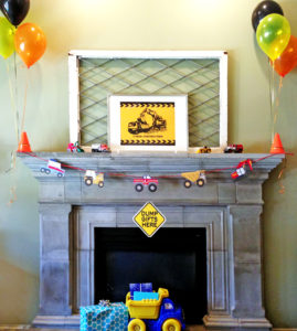 Construction 3rd birthday party blast | Halfpint Party - simple mantel decorations for a construction party