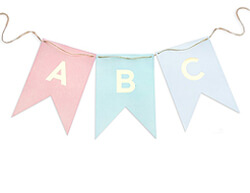 6th Birthday Book Party | Halfpint Design - Pastel Trend Letter Pennant Banner