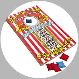 Corn Hole is a classic carnival game, fun for all ages. Perfect for a PTA fundraiser, back to school carnival, or birthday party- Painless Carnival Party Amusements | Halfpint Design