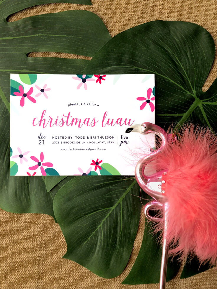 Tropical Christmas party invitation with flamingo